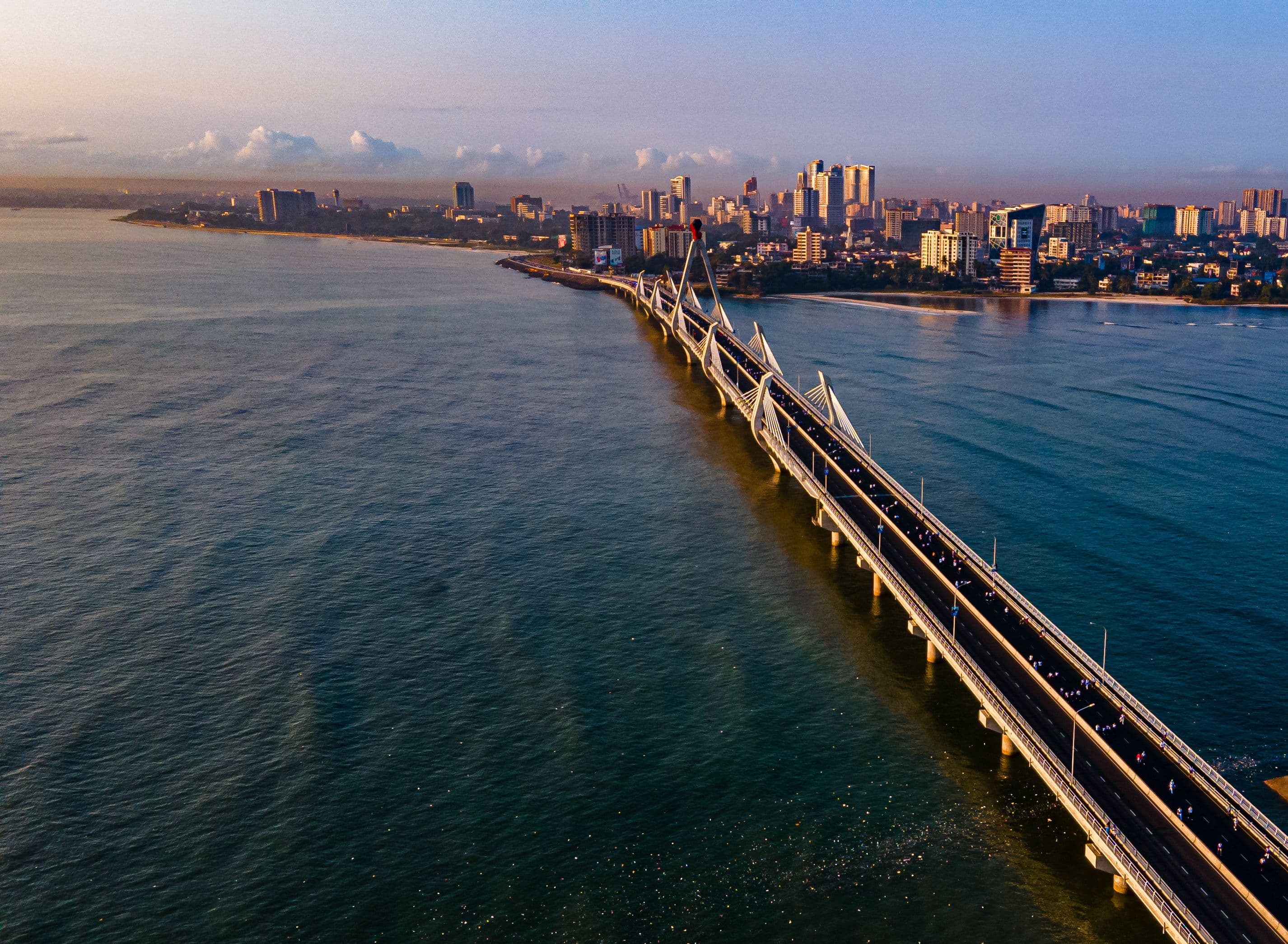 Dar es Salaam coastline and bridge viewed from above